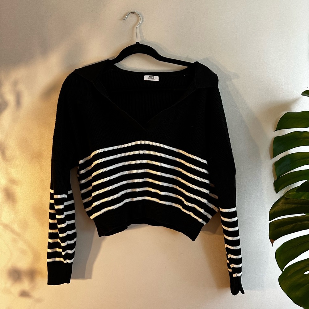 100% Cotton Black and White Striped Sweater